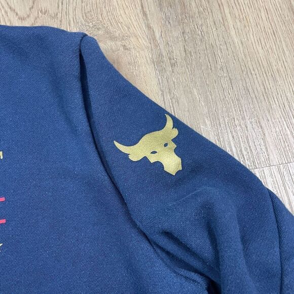 Under Armour Sweatshirt Mens Large Blue Project Rock Respect Fleece Gym Training - Picture 3 of 11